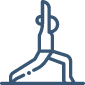 Blue icon of woman stretching